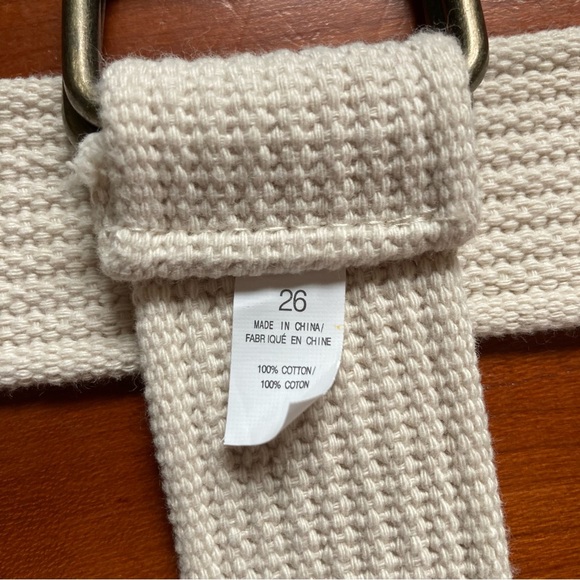 Woven Cotton Web Belt Cream Square Buckle UNISEX Men Women Waist 26 Inches - Picture 10 of 11